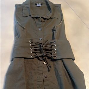 VENUS Gray Pleated Buttoned Shirt Dress
